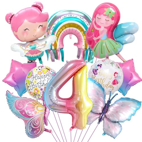 Schmetterling Deko Geburtstag, Luftballon 4. Geburtstag, Feen Deko, Regenbogen Stern Folienballon für Mädchen Jubiläum Motto Party Dekoration Schmetterling Deko Geburtstag, Luftballon 4. Geburtstag, Feen Deko, Regenbogen Stern Folienballon für Mädchen Jubiläum Motto Party Dekoration von Aurasky