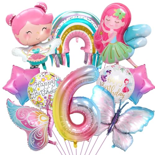 Schmetterling Deko Geburtstag, Luftballon 6. Geburtstag, Feen Geburtstag Deko, Regenbogen Stern Folienballon, für Mädchen Geburtstag Jubiläum Motto Party Dekoration von Aurasky