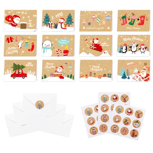 Weihnachtskarten mit Umschlägen Set, Karten Weihnachten, 24 Stück Klappkarten Weihnachten Grußkarte, Weihnachtspostkarte für Familie Freunde Kunden Weihnachtskarten mit Umschlägen Set, Karten Weihnachten, 24 Stück Klappkarten Weihnachten Grußkarte, Weihnachtspostkarte für Familie Freunde Kunden von Aurasky