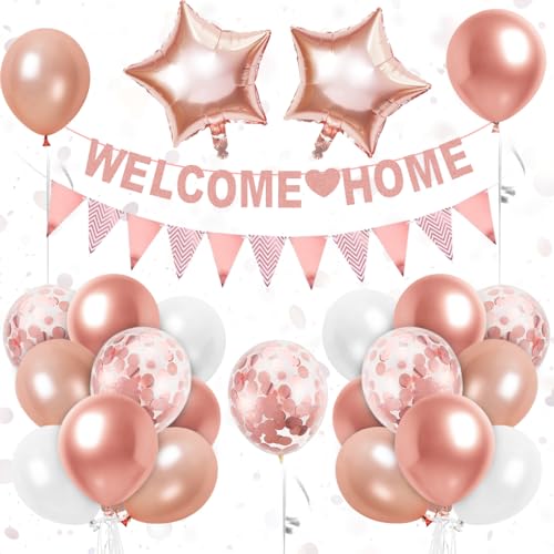 Willkommen Zuhause Deko, Willkommen Zuhause Girlande, Luftballons Roségold Konfetti, Welcome Home Banner Wimpelkette, für Babyshower Familienfeiern Einweihung Party Dekoration Willkommen Zuhause Deko, Willkommen Zuhause Girlande, Luftballons Roségold Konfetti, Welcome Home Banner Wimpelkette, für Babyshower Familienfeiern Einweihung Party Dekoration von Aurasky