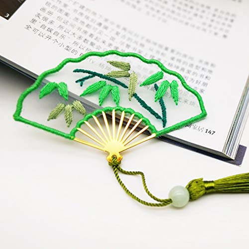 Aureate DIY Stickstich-Set, fächerförmige Fransenquasten, Organza-Lesezeichen, Blumendekoration (Bambus) von Aureate