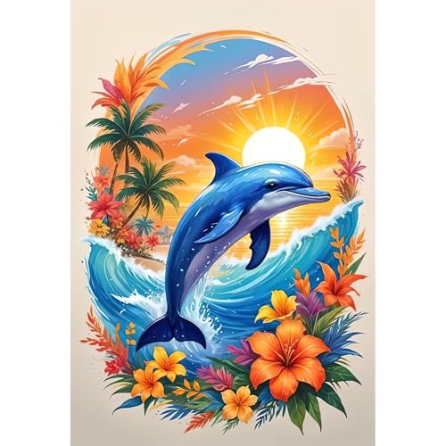 Auremi 5D Delfin Diamond Painting Erwachsene Kits, DIY Tiere Diamond Painting Bilder, Mosaikherstellung Malen Nach Zahlen Full Drill Cross Stickerei Malerei Kits für Home Wand Décor 30 x 40cm von Auremi