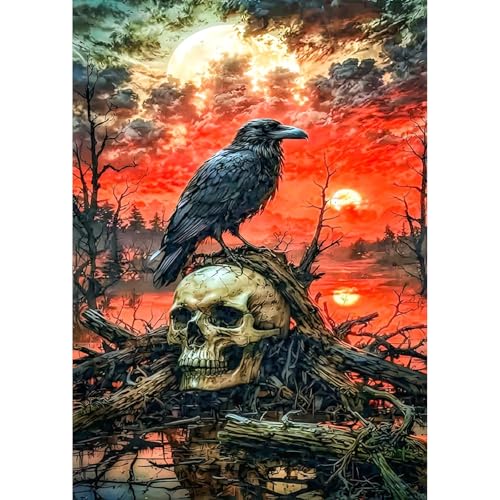 Auremi 5D Gothic Skelett Diamond Painting Erwachsene Kits, DIY Halloween Diamond Painting Bilder, Mosaikherstellung Malen Nach Zahlen Full Drill Cross Stickerei Malerei Kits für Home Décor 30 x 40cm von Auremi