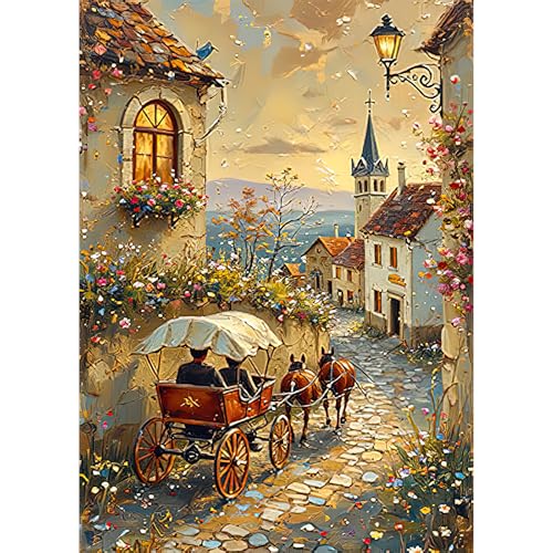 Auremi 5D Straße Diamond Painting Erwachsene Kits, DIY Retro Diamond Painting Bilder, Mosaikherstellung Malen Nach Zahlen Full Drill Cross Stickerei Malerei Kits für Home Wand Décor 30 x 40cm von Auremi