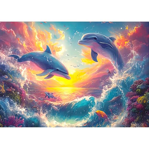 Auremi DIY Delphin Diamant Painting Bilder für Erwachsene Anfänger,5D Tiere Diamond Painting Set,DIY Runde Steine Diamant Kunst Kits,Diamant Painting für Zuhause Dekor 30x40 cm von Auremi