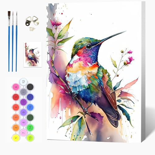 Auremi DIY Kolibris Malen nach Zahlen Set für Erwachsene Kinder mit Holzrahmen,Tiere Paint by Numbers Set Mit Ölgemälde für Anfänger Perfekte Geschenkidee und Wanddekoration 20x30cm von Auremi
