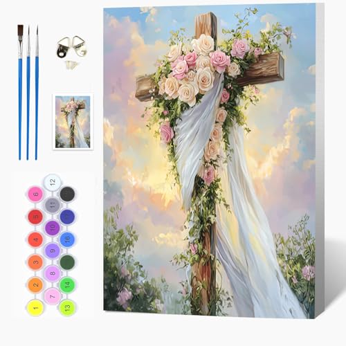 Auremi DIY Kreuz Malen nach Zahlen Set für Erwachsene Kinder mit Holzrahmen,Blumen Paint by Numbers Set Mit Ölgemälde für Anfänger Perfekte Geschenkidee und Wanddekoration 20x30cm Auremi DIY Kreuz Malen nach Zahlen Set für Erwachsene Kinder mit Holzrahmen,Blumen Paint by Numbers Set Mit Ölgemälde für Anfänger Perfekte Geschenkidee und Wanddekoration 20x30cm von Auremi