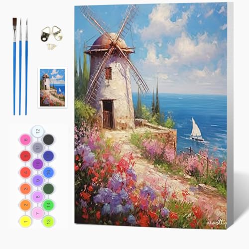 Auremi DIY Leuchtturm Malen nach Zahlen Set für Erwachsene Kinder mit Holzrahmen,Landschaft Paint by Numbers Set Mit Ölgemälde für Anfänger Perfekte Geschenkidee und Wanddekoration 20x30cm von Auremi