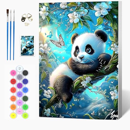 Auremi DIY Panda Malen nach Zahlen Set für Erwachsene Kinder mit Holzrahmen,Tiere Paint by Numbers Set Mit Ölgemälde für Anfänger Perfekte Geschenkidee und Wanddekoration 20x30cm von Auremi