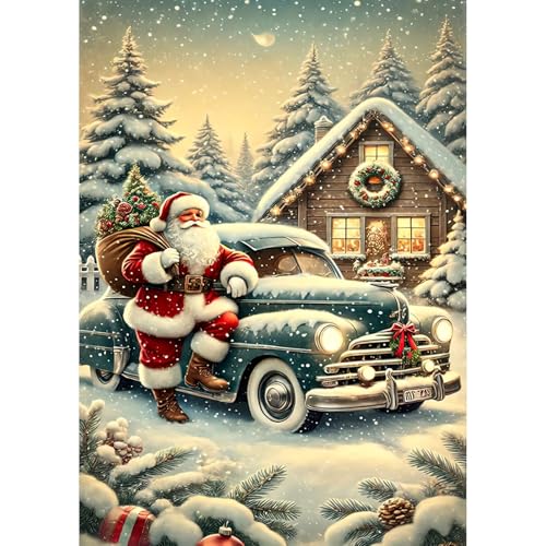 Auremi DIY Weihnachtswagen Diamant Painting Bilder für Erwachsene Anfänger,5D Weihnachtsmann Diamond Painting Set,DIY Runde Steine Diamant Kunst Kits,Diamant Painting für Zuhause Dekor 30x40 cm von Auremi