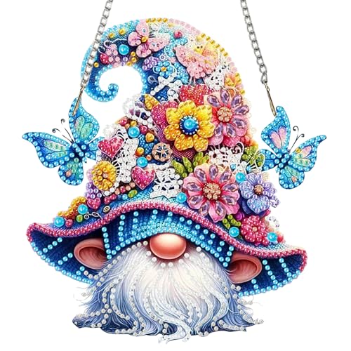 Auremi Gnome Diamond Painting Anhänger, 5D Schmetterlinge Diamond Painting Hängende Ornament Set Kinder Erwachsene,Special Shaped Anhänger Diamant Painting Bilder Windspiel für Dekoration von Auremi