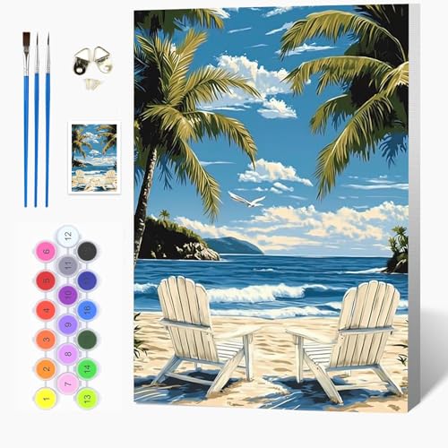 Auremi Strandkorb Strand Malen nach Zahlen Erwachsene & Kinder,Landschaft Paint by Numbers Set Mit Ölgemälde für Anfänger mit Holzrahmen 20x30cm Kunstkit Mit 3-Pinseln und knitterfreie Leinwand Kit Auremi Strandkorb Strand Malen nach Zahlen Erwachsene & Kinder,Landschaft Paint by Numbers Set Mit Ölgemälde für Anfänger mit Holzrahmen 20x30cm Kunstkit Mit 3-Pinseln und knitterfreie Leinwand Kit von Auremi