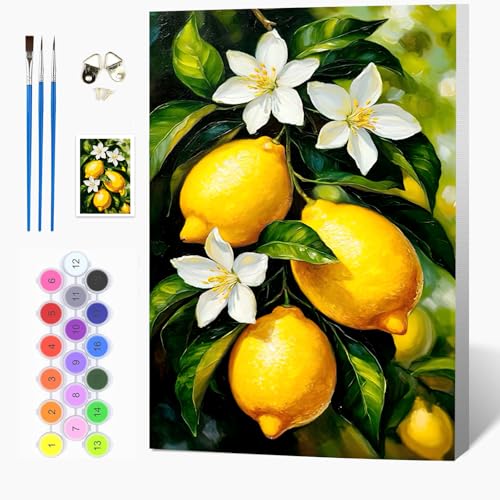 Auremi Zitrone Malen nach Zahlen Set für Erwachsene Kinder mit Holzrahmen,Blumen Paint by Numbers Set Mit Ölgemälde für Anfänger, Leinwand, Pinsel und Farben Wanddekoration 20x30cm Auremi Zitrone Malen nach Zahlen Set für Erwachsene Kinder mit Holzrahmen,Blumen Paint by Numbers Set Mit Ölgemälde für Anfänger, Leinwand, Pinsel und Farben Wanddekoration 20x30cm von Auremi