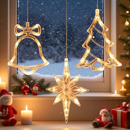 Aurevita Weihnachtsdeko Fenster Lichter – 3er Set LED Fensterlichter, Weihnachtsbaum, Glocke, Nordstern, AAA Batteriebetrieb, Timer, Saugnapf Fensterschmuck für Innen, Ohne Batterie Aurevita Weihnachtsdeko Fenster Lichter – 3er Set LED Fensterlichter, Weihnachtsbaum, Glocke, Nordstern, AAA Batteriebetrieb, Timer, Saugnapf Fensterschmuck für Innen, Ohne Batterie von Aurevita