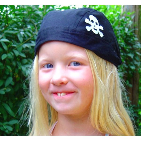 schwarzes Piratenkopftuch mit kleinem Totenkopfemblem, 1 Stück
