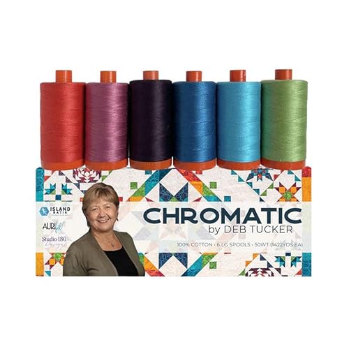 Aurifil Deb Tucker DT50CC6 Garn sortiert, 6 große Spulen, 100 % Baumwolle, 50 W (je 1400 Yds), Chromatisch, hergestellt in Italien von Aurifil