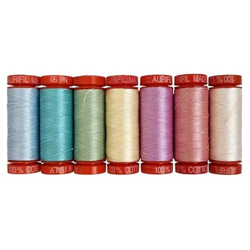 Hilos de Alegría von Vickeidy Plybon, 7 kleine Spulen, 100 % Baumwolle, 50 W, ideal für Handstickerei, Quilten, Steppnähen, dekorative Näharbeiten von Aurifil
