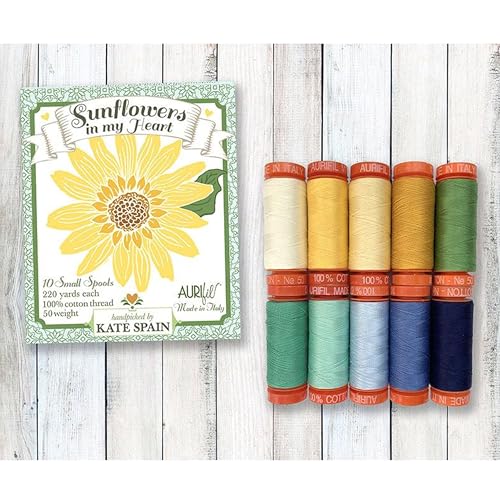 Kate Spain KS50SMH10 Aurifil Garn "Sunflowers in My Heart", 50 W, Baumwolle, 10 kleine Spulen von Aurifil