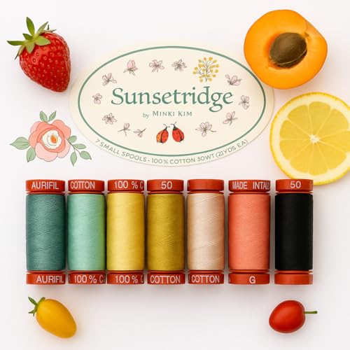 Sunsetridge by Minki Kim, 7 kleine Spulen, 100 % Baumwolle, 50 W, ideal für Handstickerei, Quilten, Ziernähen, hergestellt in Italien Sunsetridge by Minki Kim, 7 kleine Spulen, 100 % Baumwolle, 50 W, ideal für Handstickerei, Quilten, Ziernähen, hergestellt in Italien von Aurifil