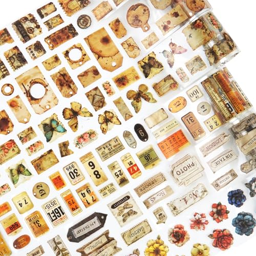 AuriicLeaf Ephemera 6 Rollen Vintage PET-Klebeband für Müllzeitungen, Scrapbooking, Basteln, DIY-Projekte, Zeitungen und Kunstbedarf von AuriicLeaf