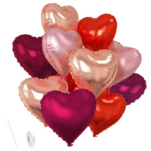 Auriselle 12 Stück 18 Zoll Herzluftballons Rot Luftballon Set Party Luftballons Ballons Hochzeit Herz, einfach zu handhaben, mehrfarbig, Dekorationen bei Feiern, Events und romantischen Anlässen von Auriselle