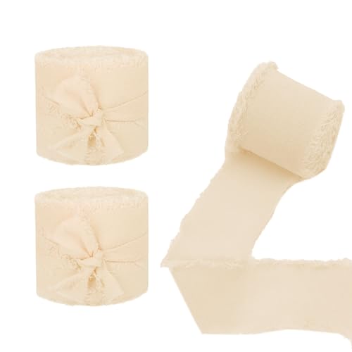Auriselle Chiffon Geschenkband 3 Rollen 40 mm x 5 Meter, Breit Band Fransenrand DIY-Matching Tischband Stoffband Hochzeitseinladungen Brautsträuße Geschenkverpackungen, Champagner von Auriselle