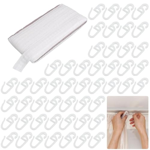 Auriselle Gardinenband Faltenband Kräuselband für Haken Polyester Wellenband Universal Vorhangband zum Aufnähen Faltenband 30m mit 50 S-Haken für Deko Schlafzimmer (Weiß) von Auriselle