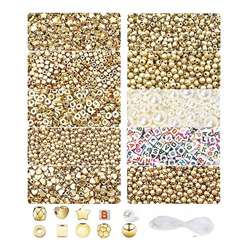 1004 Teile, 4-6mm Acryl Rocailles Gold vergoldet kleine runde Abstandshalter plattiert runde Perlen DIY Handgemachte Dekorationen Schmuck machen Alphabet Perlen Armbänder (Golden beads) von Aurldpio
