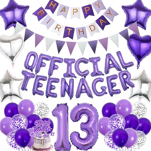 Aurmonigo 13. Geburtstag Dekorationen für Mädchen - 68 Stück Lila Offizielles Teenager Party Supplies Happy Birthday Banner Wimpel Schärpe Kuchen Topper Ballons für 13 Jahre alte Kinder Party Dekor Aurmonigo 13. Geburtstag Dekorationen für Mädchen - 68 Stück Lila Offizielles Teenager Party Supplies Happy Birthday Banner Wimpel Schärpe Kuchen Topper Ballons für 13 Jahre alte Kinder Party Dekor von Aurmonigo