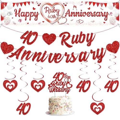 40th Happy Weeding Anniversary Decorations - 40 Banner Happy Banner Glitter Hanging Swirl Cake Topper Decoration Supplies Suitable for 40th Anniversary Ruby Wedding Party 40th Happy Weeding Anniversary Decorations - 40 Banner Happy Banner Glitter Hanging Swirl Cake Topper Decoration Supplies Suitable for 40th Anniversary Ruby Wedding Party von Aurmonigo