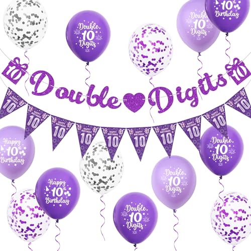 Aurmonigo 10 Geburtstag Dekorationen Mädchen - Lila Doppelstellige Banner Happy Birthday Luftballons Konfetti Latex Ballon, Wimpelkette für 10 Jahre Alt Mädchen Party Dekoration Supplies Aurmonigo 10 Geburtstag Dekorationen Mädchen - Lila Doppelstellige Banner Happy Birthday Luftballons Konfetti Latex Ballon, Wimpelkette für 10 Jahre Alt Mädchen Party Dekoration Supplies von Aurmonigo