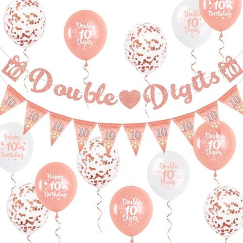 Aurmonigo 10 Geburtstag Dekorationen Mädchen - Rose Gold Doppelstellige Banner Happy Birthday Luftballons Konfetti Latex Ballon, Wimpelkette für 10 Jahre Alt Mädchen Party Dekoration Supplies Aurmonigo 10 Geburtstag Dekorationen Mädchen - Rose Gold Doppelstellige Banner Happy Birthday Luftballons Konfetti Latex Ballon, Wimpelkette für 10 Jahre Alt Mädchen Party Dekoration Supplies von Aurmonigo