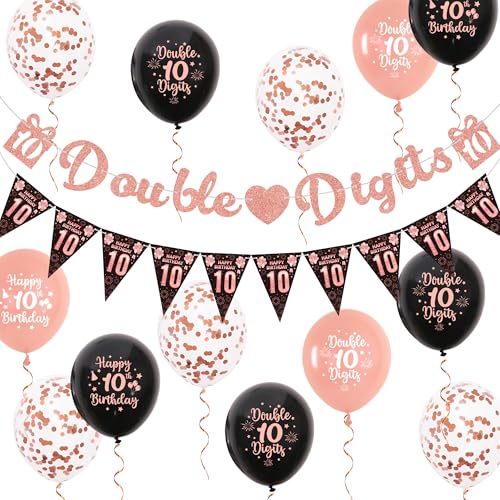 Aurmonigo 10 Geburtstag Dekorationen Mädchen - Schwarz Rose Gold Doppelstellige Banner Happy Birthday Luftballons Konfetti Latex Ballon, Wimpelkette für 10 Jahre Alt Mädchen Party Dekoration Supplies Aurmonigo 10 Geburtstag Dekorationen Mädchen - Schwarz Rose Gold Doppelstellige Banner Happy Birthday Luftballons Konfetti Latex Ballon, Wimpelkette für 10 Jahre Alt Mädchen Party Dekoration Supplies von Aurmonigo