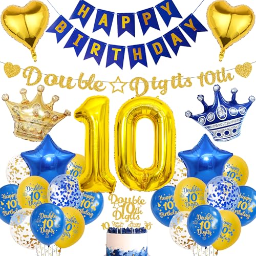 Aurmonigo 10 Geburtstag Dekorationen für Jungen - Blau Gold Doppelstellige Happy Birthday Banner Folienballons, Konfetti Latex Ballon Kuchen Topper für 10 Jahre Alt Party Supplies Aurmonigo 10 Geburtstag Dekorationen für Jungen - Blau Gold Doppelstellige Happy Birthday Banner Folienballons, Konfetti Latex Ballon Kuchen Topper für 10 Jahre Alt Party Supplies von Aurmonigo