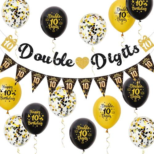 Aurmonigo 10 Geburtstag Dekorationen für Jungen - Schwarz Gold Doppelstellige Banner Happy Birthday Luftballons Konfetti Latex Ballon Wimpelkette für 10 Jahre Alt Mädchen Party Dekoration Supplies Aurmonigo 10 Geburtstag Dekorationen für Jungen - Schwarz Gold Doppelstellige Banner Happy Birthday Luftballons Konfetti Latex Ballon Wimpelkette für 10 Jahre Alt Mädchen Party Dekoration Supplies von Aurmonigo