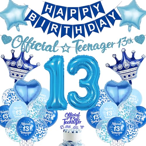 Aurmonigo 13 Geburtstag Dekorationen Junge - Blau Offizielle Teenager Happy Birthday Banner Latex Konfetti Luftballons, Folienballon Kuchen Topper für 13 Jahre alte Jungen Party Supplies Aurmonigo 13 Geburtstag Dekorationen Junge - Blau Offizielle Teenager Happy Birthday Banner Latex Konfetti Luftballons, Folienballon Kuchen Topper für 13 Jahre alte Jungen Party Supplies von Aurmonigo