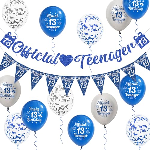 Aurmonigo 13 Geburtstag Dekorationen Junge - Blau Offizielles Teenager Banner Happy Birthday Luftballons Dreieck Flagge, Latex Konfetti Ballon für 13 Jahre Alte Jungen Party Dekoration Supplies Aurmonigo 13 Geburtstag Dekorationen Junge - Blau Offizielles Teenager Banner Happy Birthday Luftballons Dreieck Flagge, Latex Konfetti Ballon für 13 Jahre Alte Jungen Party Dekoration Supplies von Aurmonigo