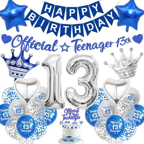 Aurmonigo 13 Geburtstag Dekorationen Junge - Blau Silber Offizielle Teenager Happy Birthday Banner Latex Konfetti Luftballons, Folienballon Kuchen Topper für 13 Jahre alte Jungen Party Supplies Aurmonigo 13 Geburtstag Dekorationen Junge - Blau Silber Offizielle Teenager Happy Birthday Banner Latex Konfetti Luftballons, Folienballon Kuchen Topper für 13 Jahre alte Jungen Party Supplies von Aurmonigo