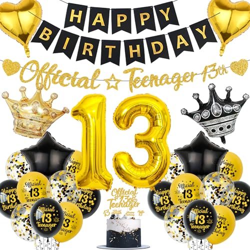 Aurmonigo 13 Geburtstag Dekorationen Junge - Schwarz Gold Offizielle Teenager Happy Birthday Banner Latex Konfetti Luftballons, Folienballon Kuchen Topper für 13 Jahre alte Jungen Party Supplies Aurmonigo 13 Geburtstag Dekorationen Junge - Schwarz Gold Offizielle Teenager Happy Birthday Banner Latex Konfetti Luftballons, Folienballon Kuchen Topper für 13 Jahre alte Jungen Party Supplies von Aurmonigo