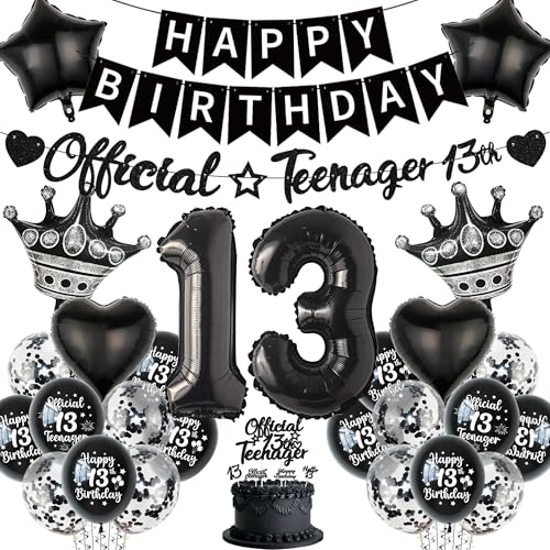 Aurmonigo 13 Geburtstag Dekorationen Junge - Schwarz Offizielle Teenager Happy Birthday Banner Latex Konfetti Luftballons, Folienballon Kuchen Topper für 13 Jahre alte Jungen Party Supplies Aurmonigo 13 Geburtstag Dekorationen Junge - Schwarz Offizielle Teenager Happy Birthday Banner Latex Konfetti Luftballons, Folienballon Kuchen Topper für 13 Jahre alte Jungen Party Supplies von Aurmonigo