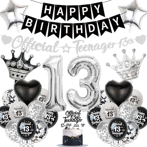 Aurmonigo 13 Geburtstag Dekorationen Junge - Schwarz Silber Offizielle Teenager Happy Birthday Banner Latex Konfetti Luftballons, Folienballon Kuchen Topper für 13 Jahre alte Jungen Party Supplies Aurmonigo 13 Geburtstag Dekorationen Junge - Schwarz Silber Offizielle Teenager Happy Birthday Banner Latex Konfetti Luftballons, Folienballon Kuchen Topper für 13 Jahre alte Jungen Party Supplies von Aurmonigo