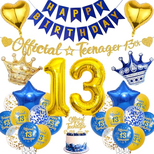 Aurmonigo 13 Geburtstag Dekorationen Mädchen - Blau Gold Offizielle Teenager Happy Birthday Banner Latex Konfetti Luftballons, Folienballon Kuchen Topper für 13 Jahre Alt Mädchen Party Supplies Aurmonigo 13 Geburtstag Dekorationen Mädchen - Blau Gold Offizielle Teenager Happy Birthday Banner Latex Konfetti Luftballons, Folienballon Kuchen Topper für 13 Jahre Alt Mädchen Party Supplies von Aurmonigo