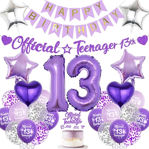 Aurmonigo 13 Geburtstag Dekorationen Mädchen - Lila Offizielle Teenager Happy Birthday Banner Latex Konfetti Luftballons, Folienballon Kuchen Topper für 13 Jahre Alt Mädchen Party Supplies Aurmonigo 13 Geburtstag Dekorationen Mädchen - Lila Offizielle Teenager Happy Birthday Banner Latex Konfetti Luftballons, Folienballon Kuchen Topper für 13 Jahre Alt Mädchen Party Supplies von Aurmonigo