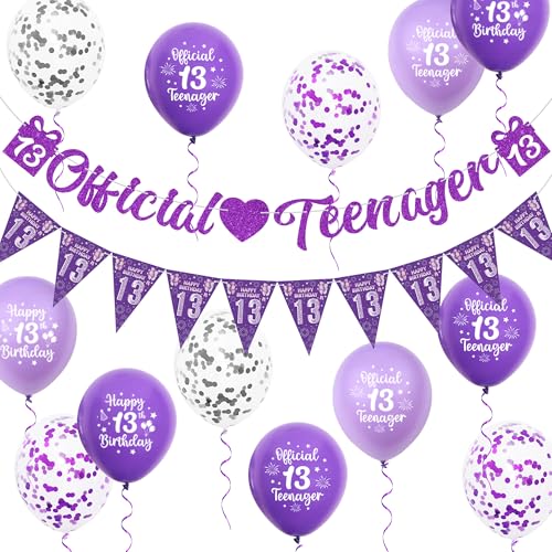 Aurmonigo 13 Geburtstag Dekorationen Mädchen - Lila Offizielles Teenager Banner Happy Birthday Luftballons Dreieck Flagge, Latex Konfetti Ballon für 13 Jahre Alt Mädchen Party Dekoration Supplies Aurmonigo 13 Geburtstag Dekorationen Mädchen - Lila Offizielles Teenager Banner Happy Birthday Luftballons Dreieck Flagge, Latex Konfetti Ballon für 13 Jahre Alt Mädchen Party Dekoration Supplies von Aurmonigo