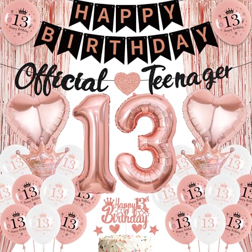 Aurmonigo 13 Geburtstag Dekorationen Mädchen - Rose Gold Happy Birthday Offizielle Teenager Banner Latex Ballons Folienballon, Cake Toppers Quaste Vorhang für 13 Jahre Alt Mädchen Party Dekoration Aurmonigo 13 Geburtstag Dekorationen Mädchen - Rose Gold Happy Birthday Offizielle Teenager Banner Latex Ballons Folienballon, Cake Toppers Quaste Vorhang für 13 Jahre Alt Mädchen Party Dekoration von Aurmonigo
