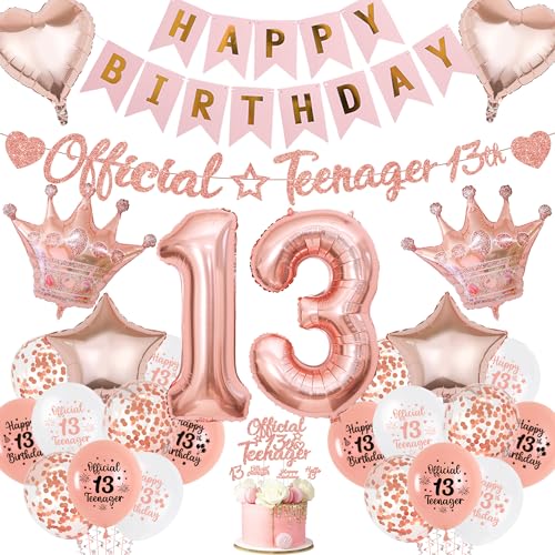 Aurmonigo 13 Geburtstag Dekorationen Mädchen - Rose Gold Offizielle Teenager Happy Birthday Banner Latex Konfetti Luftballons, Nummer Stern Herz Folienballon Kuchen Topper für 13 Jahre Alt Party Aurmonigo 13 Geburtstag Dekorationen Mädchen - Rose Gold Offizielle Teenager Happy Birthday Banner Latex Konfetti Luftballons, Nummer Stern Herz Folienballon Kuchen Topper für 13 Jahre Alt Party von Aurmonigo