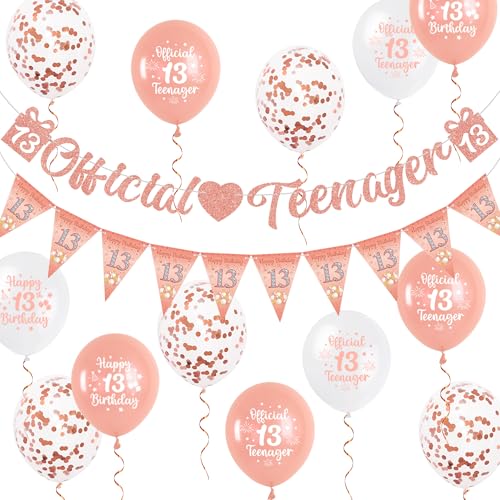 Aurmonigo 13 Geburtstag Dekorationen Mädchen - Rose Gold Offizielles Teenager Banner Happy Birthday Luftballons Dreieck Flagge, Latex Konfetti Ballon für 13 Jahre Alt Mädchen Party Dekoration Supplies Aurmonigo 13 Geburtstag Dekorationen Mädchen - Rose Gold Offizielles Teenager Banner Happy Birthday Luftballons Dreieck Flagge, Latex Konfetti Ballon für 13 Jahre Alt Mädchen Party Dekoration Supplies von Aurmonigo