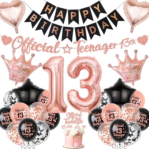 Aurmonigo 13 Geburtstag Dekorationen Mädchen - Schwarz Rose Gold Offizielle Teenager Happy Birthday Banner Latex Konfetti Luftballons, Folienballon Kuchen Topper für 13 Jahre Alt Mädchen Party Aurmonigo 13 Geburtstag Dekorationen Mädchen - Schwarz Rose Gold Offizielle Teenager Happy Birthday Banner Latex Konfetti Luftballons, Folienballon Kuchen Topper für 13 Jahre Alt Mädchen Party von Aurmonigo