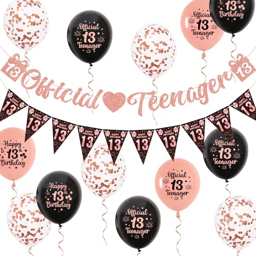 Aurmonigo 13 Geburtstag Dekorationen Mädchen - Schwarz Rose Gold Offizielles Teenager Banner Happy Birthday Luftballons Dreieck Flagge, Latex Konfetti Ballon für 13 Jahre Alt Mädchen Party Dekoration Aurmonigo 13 Geburtstag Dekorationen Mädchen - Schwarz Rose Gold Offizielles Teenager Banner Happy Birthday Luftballons Dreieck Flagge, Latex Konfetti Ballon für 13 Jahre Alt Mädchen Party Dekoration von Aurmonigo