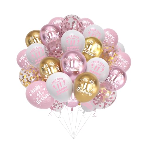 Aurmonigo Dekorationen zum 11. Geburtstag, Rosa, 50 Stück Luftballons "Happy 11th Birthday", Partyzubehör, 30,5 cm bedruckte Zahlen, Latexballon für 11-jährige Mädchen, Party-Dekoration Aurmonigo Dekorationen zum 11. Geburtstag, Rosa, 50 Stück Luftballons "Happy 11th Birthday", Partyzubehör, 30,5 cm bedruckte Zahlen, Latexballon für 11-jährige Mädchen, Party-Dekoration von Aurmonigo